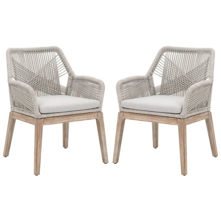19.5 Inches Intricate Rope Weaved Arm Chair, Set of 2, Gray-Benzara