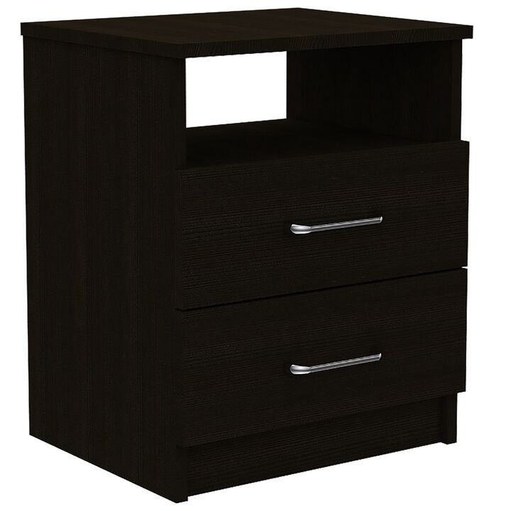 Homezia Brown Open Compartment Two Drawer Nightstand