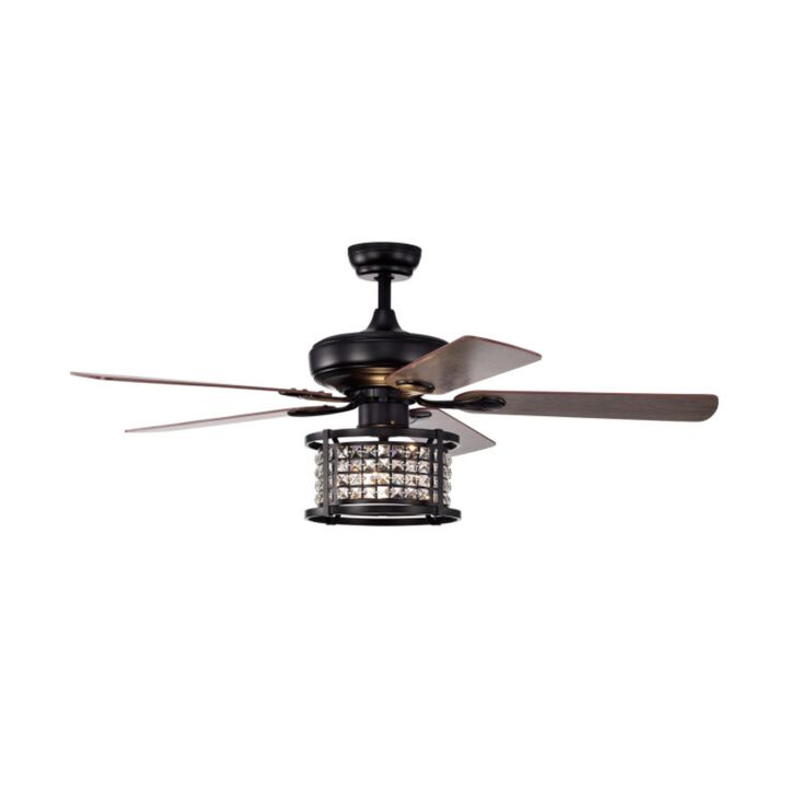 Hivvago 52 Inch 3-Speed Crystal Ceiling Fan Light with Remote Control-Black