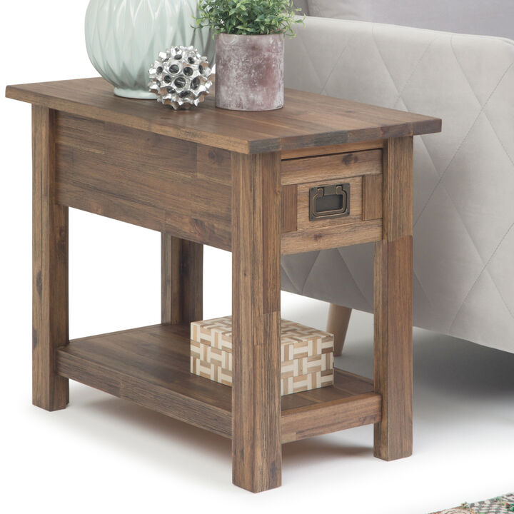 Monroe SOLID ACACIA WOOD 14 inch Wide Rectangle Rustic Narrow Side Table in Rustic Natural Aged Brown