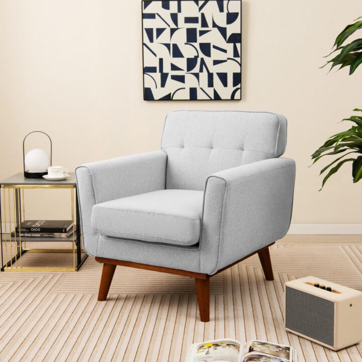 Hivvago Modern Accent Chair Upholstered Linen Fabric Armchair with Removable Padded Seat Cushion