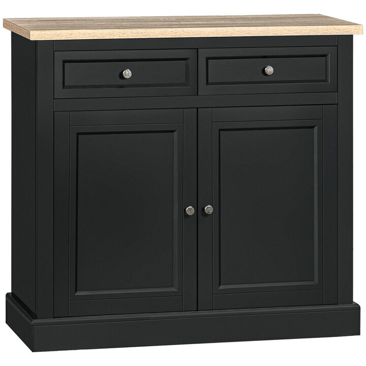 HOMCOM Sideboard Buffet Cabinet, Kitchen Cabinet, Coffee Bar Cabinet with 2 Drawers and Double Door Cupboard for Living Room, Entryway, Black