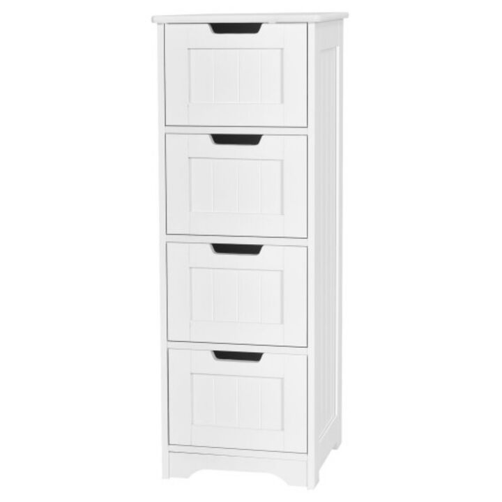 Free-Standing Side Storage Organizer with 4 Drawers-White