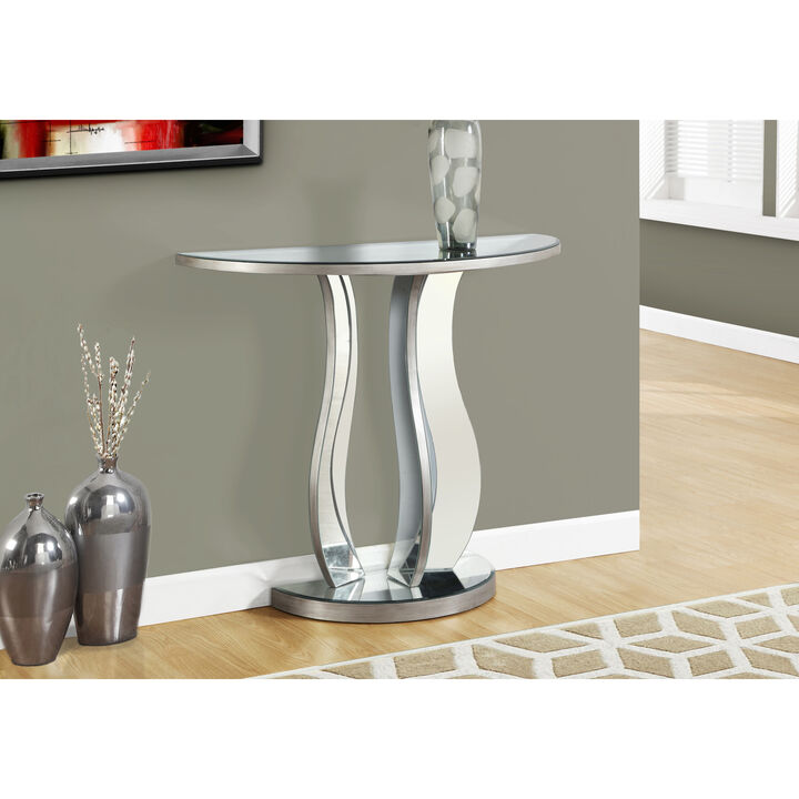 Monarch Specialties I 3727 Accent Table, Console, Entryway, Narrow, Sofa, Living Room, Bedroom, Mirror, Grey, Clear, Transitional