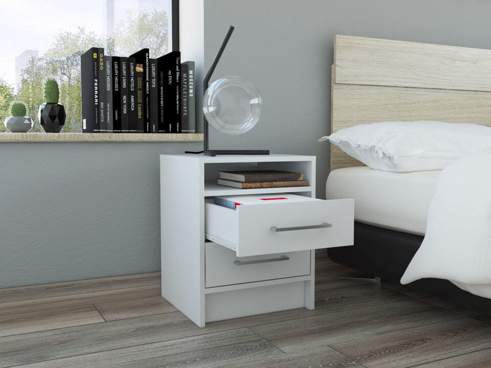 Homezia White Open Compartment Two Drawer Nightstand