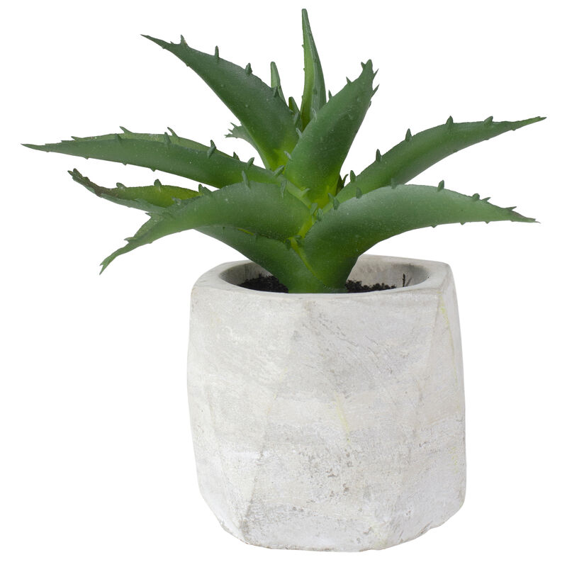 6" Artificial Potted Aloe Succulent in Cement Pot