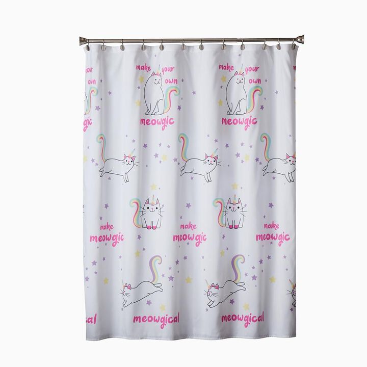 SKL Home Saturday Knight Ltd Meowgic Mythical Caticorn Design With Soft, Durable Fabric Shower Curtain - 70x72", Multi