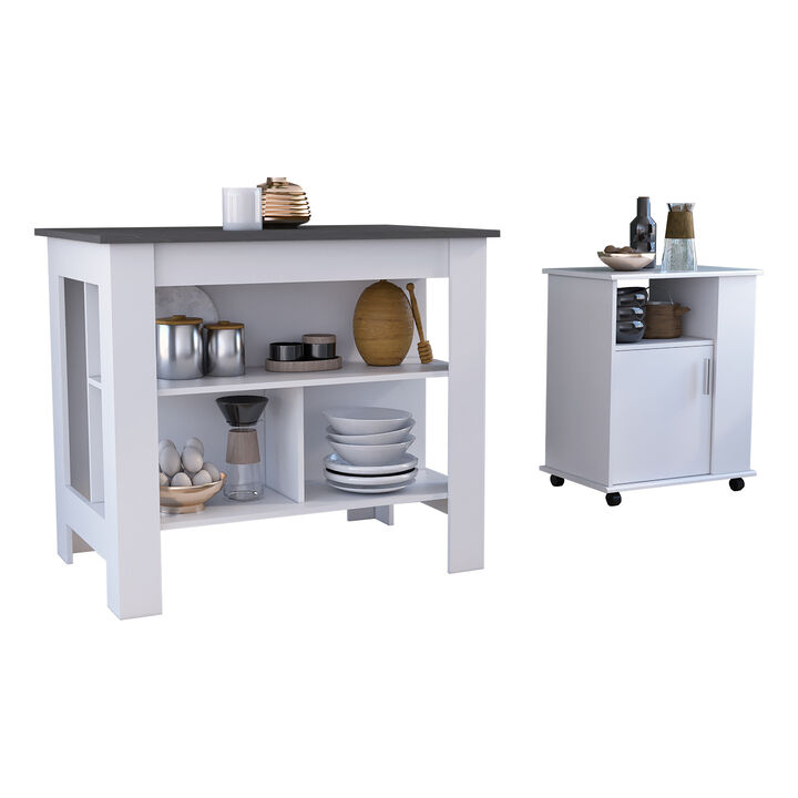 Stamford 2 Piece Kitchen Set, Kitchen Island + Kitchen Cabinet , White /Onyx