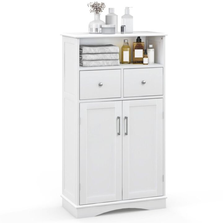 Hivvago 2 Doors Freeestanding Bathroom Floor Cabinet with 2 Drawers and Adjustable Shelves-White