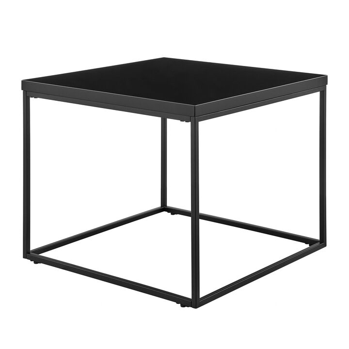 Homezia Modern Black Gloss and Matte Black Cube Side Table
