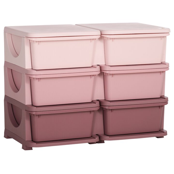 3 Tier Kids Storage Unit, 6 Drawer Chest Toy Organizer Plastic Bins for Kids Bedroom Nursery Kindergarten Living Room, Pink