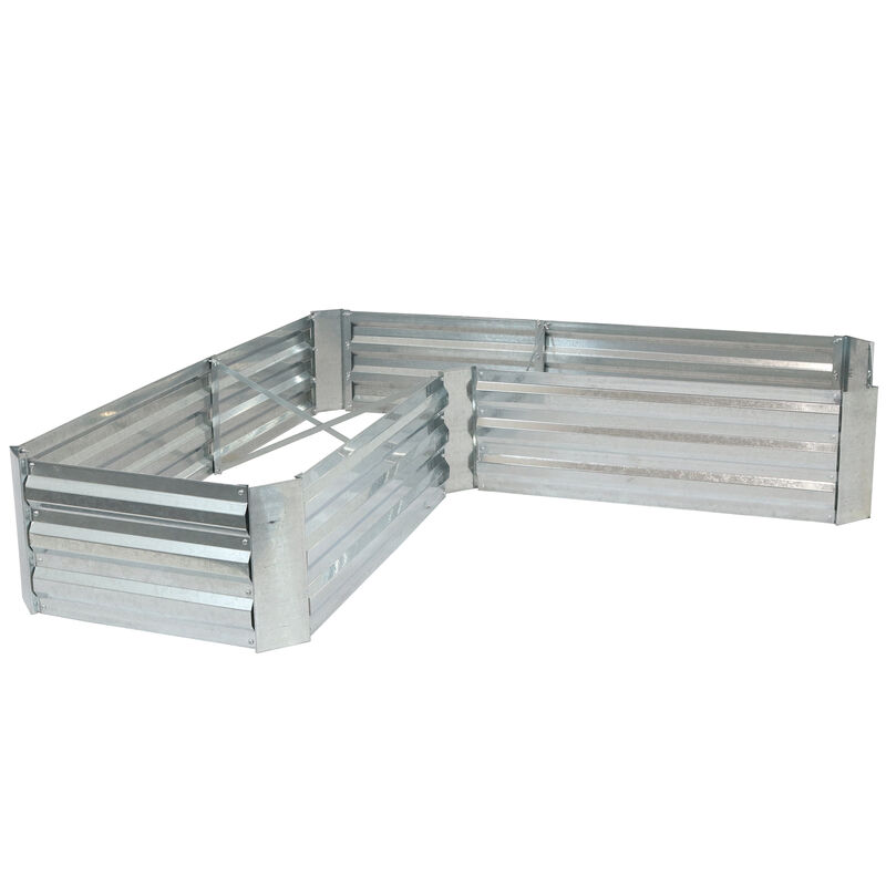 Sunnydaze Galvanized Steel L-Shaped Raised Garden Bed - 59.5 in - Silver