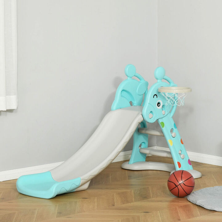 2 in 1 Kids Slide with Basketball Hoop Toddler Freestanding Slider Playset for Indoor/Outdoor Use - Blue