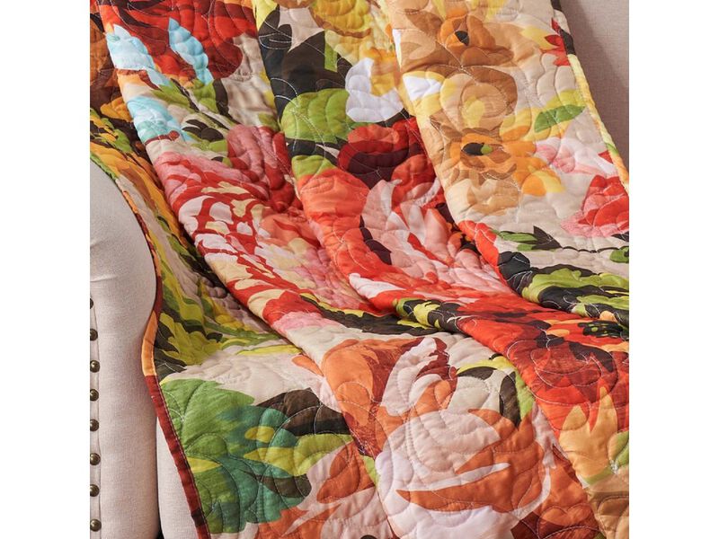 Dahl 50 x 60 Quilted Floral Throw Blanket with Polyester Fill, Multicolor - Benzara