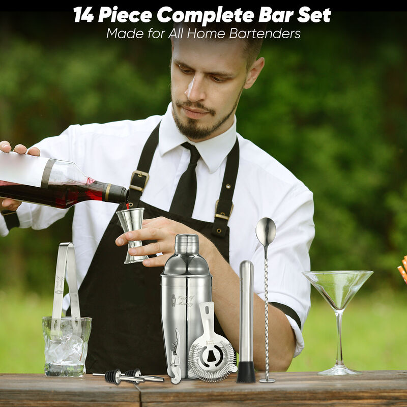 Touch of Mixology Bartender Kit - Bar Set Cocktail Shaker Set - Cocktail Kit Set - Bartending Kit - Bar Essentials for Home Bar Cart Accessories - Perfect Housewarming Gift - New Home Essentials 14 PC