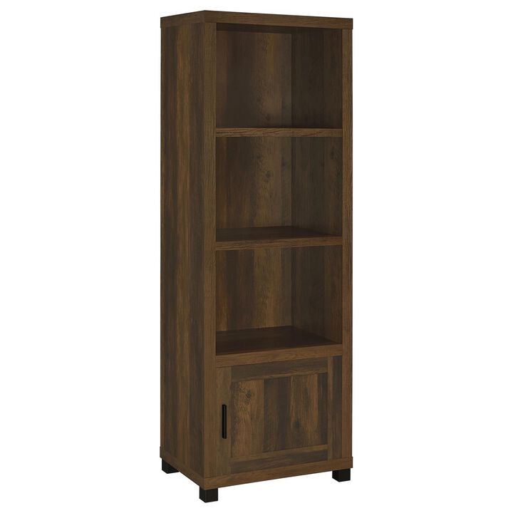 Sac 71 Inch Media Pier Tower with 3 Shelves and Cabinet, Dark Pine Wood - Benzara