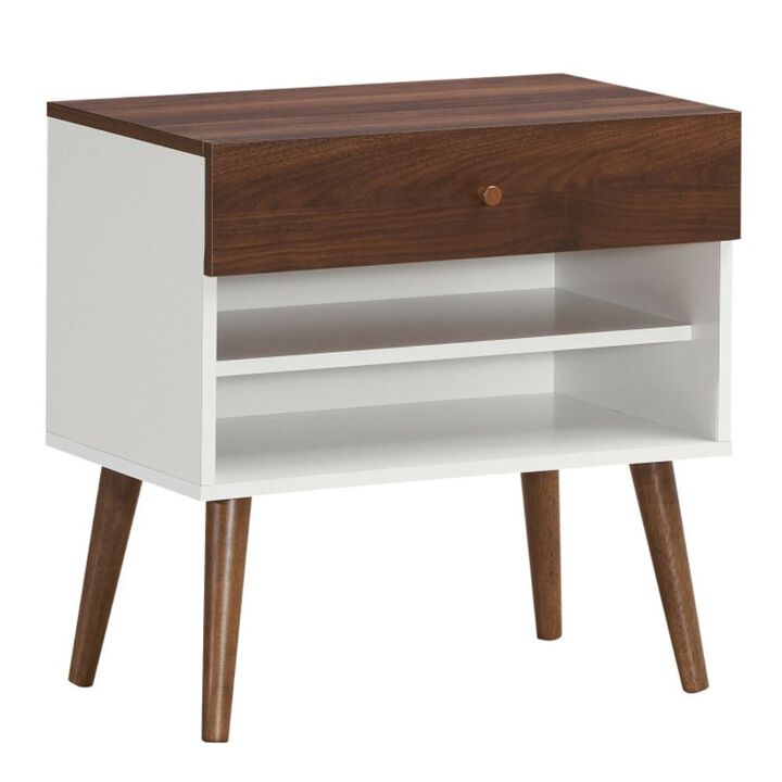 Hivago Mid-Century Nightstand with Drawer and Rubber Wood Legs