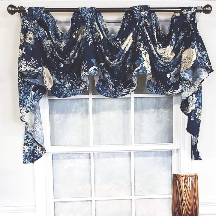 RLF Home Modern Design Classic Midnight Victory Swag 3-Scoop Window Valance 50" x 25" Navy