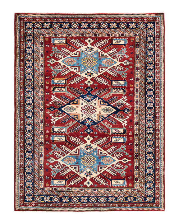 Tribal, One-of-a-Kind Hand-Knotted Area Rug  - Orange, 5' 2" x 6' 9"