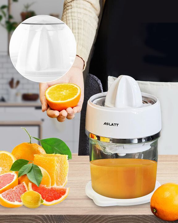Electric Orange Juicer, Electric Citrus Juicer for Lime Grapefruit, Orange Crush Machine, White Glass Juicer, 25 oz Capacity, Detachable Design