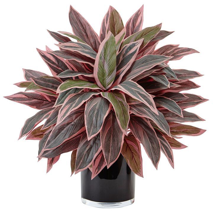 Nearly Natural 20-in Caladium in Black Glossy Planter