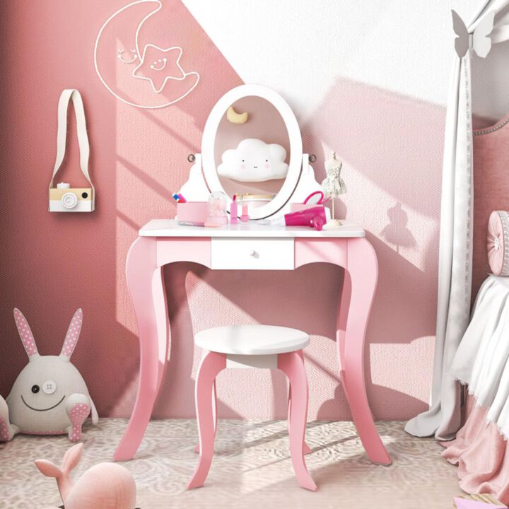 Hivvago Pretend Kids Vanity Set with 360Â° Rotatable Mirror and Play Accessories