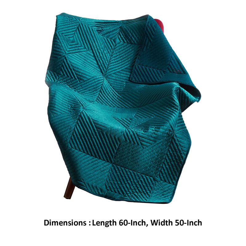 Ahab 60 x 50 Quilted Throw Blanket, Polyester Filling, Teal Dutch Velvet-Benzara