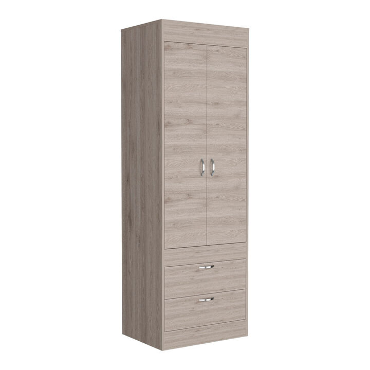 Portugal Armoire, Double Door Cabinet, Two Drawers, Metal Handles, Rod, Light Gray -Bedroom