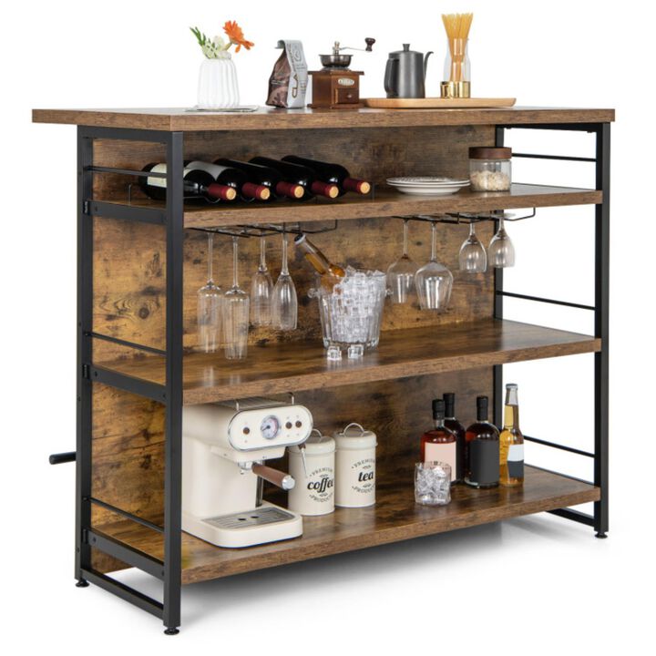 Hivvago Kitchen Island with 4-Tier Storage Shelf and Long Footrest for Home-Rustic Brown