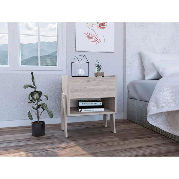Homezia Sleek and Trendy Light Grey Bedroom Nightstand