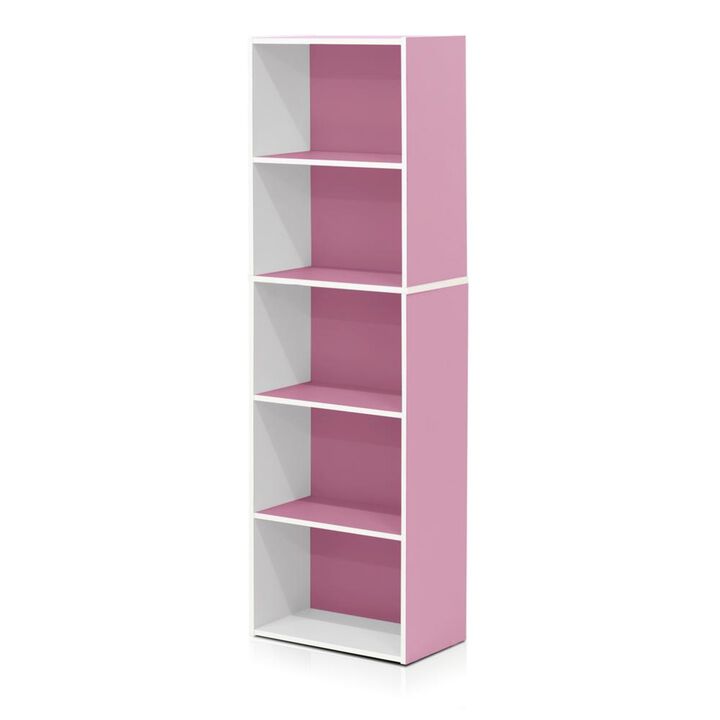 Furinno 5-Tier Reversible Color Open Shelf Bookcase , White/Pink 11055WH/PI