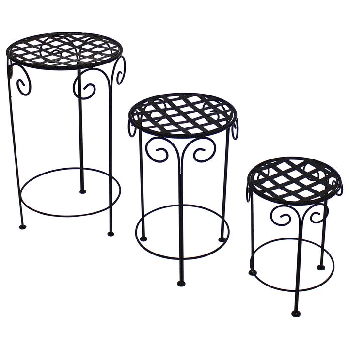 Sunnydaze Black Iron 14 in, 19 in, 24 in Plant Stand with Scroll Design
