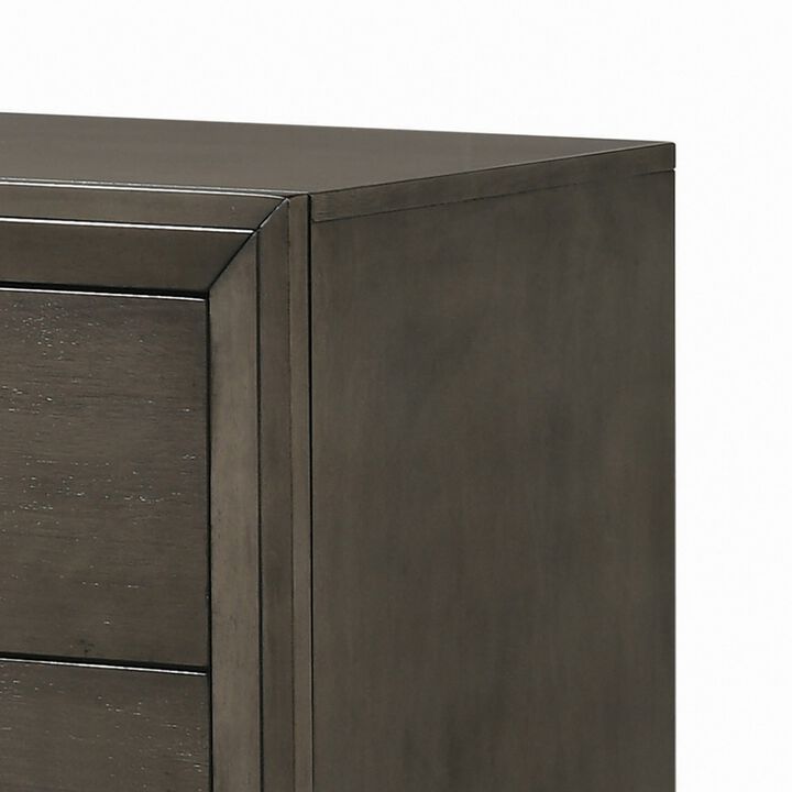 Wooden Nightstand with 2 Drawers and Round Pull Handles, Gray-Benzara