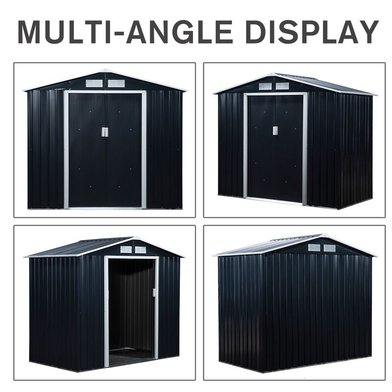 7'x4' Metal Outdoor Backyard Garden Utility Storage Tool Shed Kit  Spacious Design & Ventilation Windows