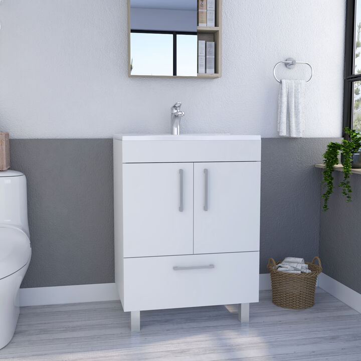 DEPOT E-SHOP Essential Single Bathroom Vanity, One Draw, Double Door Cabinet, White