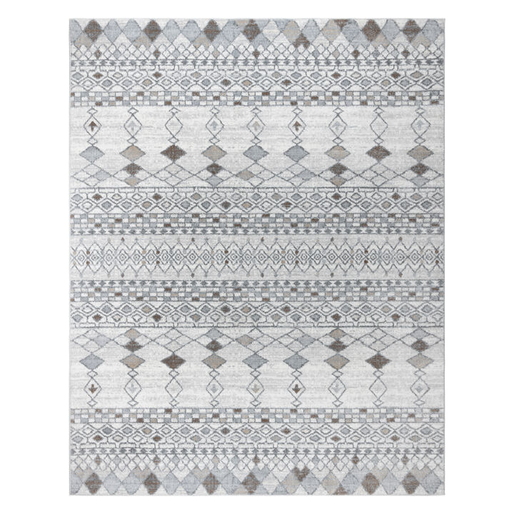 Gertmenian Ciaran Nyla Moroccan Bohemian Gray Geometric Polypropylene Area Rug, 9' x 12'