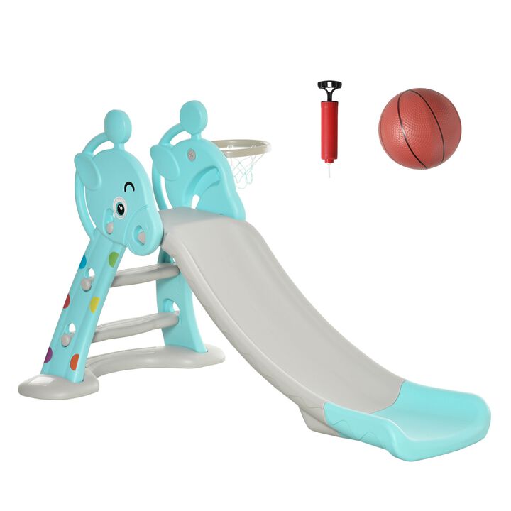 2 in 1 Kids Slide with Basketball Hoop Toddler Freestanding Slider Playset for Indoor/Outdoor Use - Blue