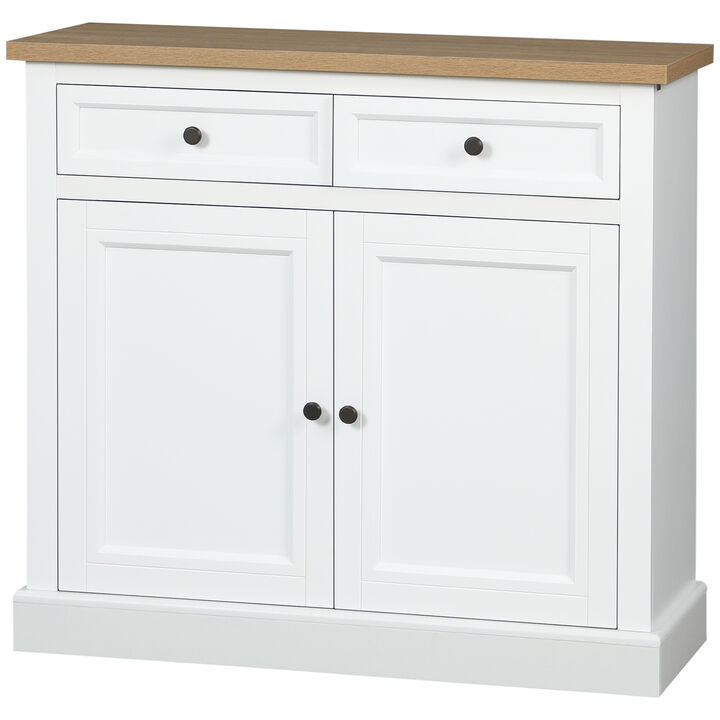HOMCOM Sideboard Buffet Cabinet, Kitchen Cabinet, Coffee Bar Cabinet with 2 Drawers and Double Door Cupboard for Living Room, Entryway, White