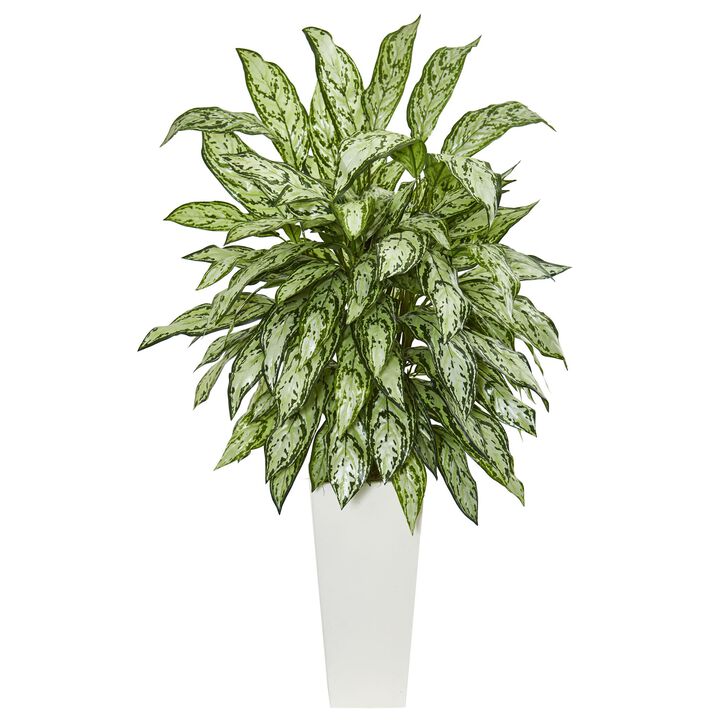 HomPlanti Silver Queen Artificial Plant in White Tower Planter