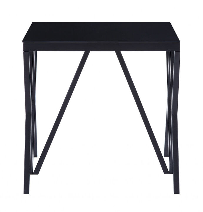 Homezia 21" Black Glass And Metal Square End Table