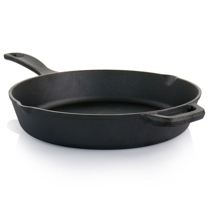Oster Castaway 12 Inch Cast Iron Round Frying Pan with Dual Spouts