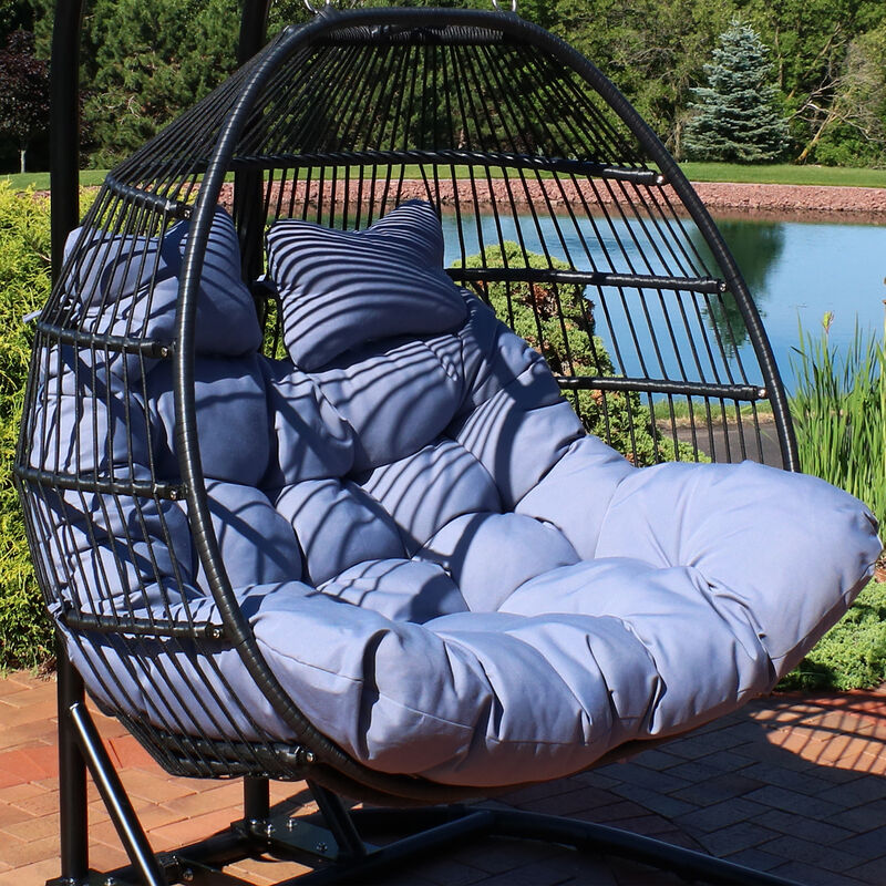 Sunnydaze Outdoor Liza Loveseat Egg Chair Replacement Cushion Set - Gray
