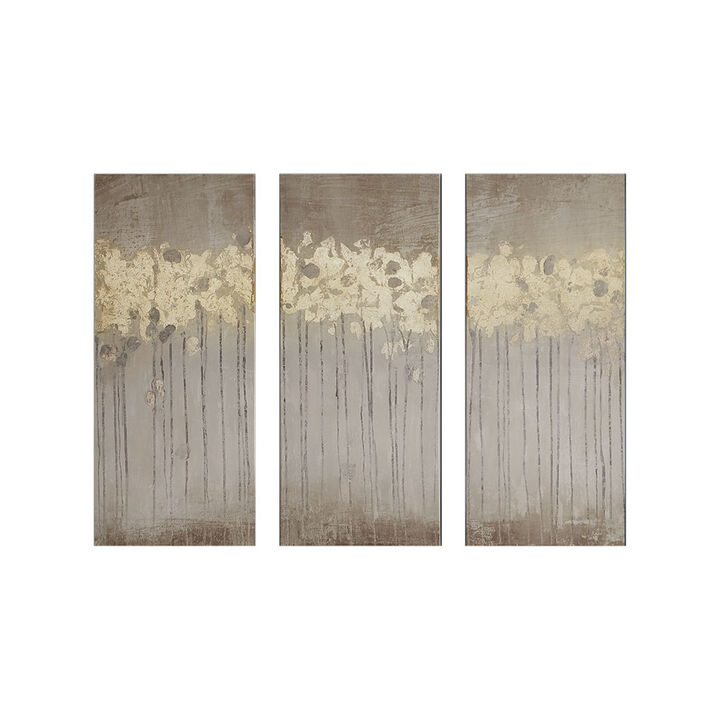 Gracie Mills Frederic Gold Foil Abstract 3-piece Canvas Wall Art Set