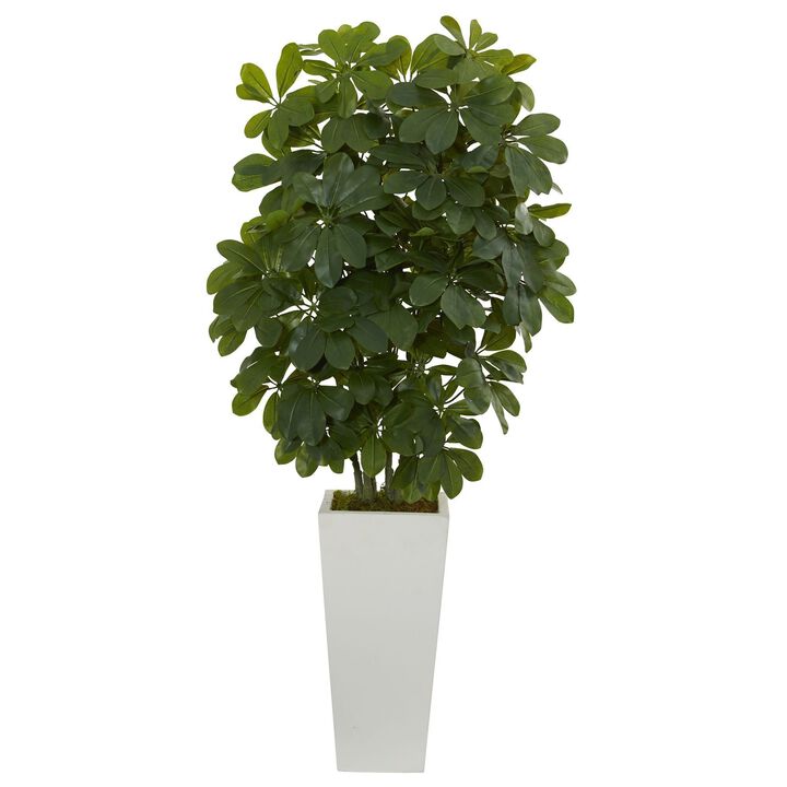Nearly Natural 40-in Scheffera Plant in White Vase (Real Touch)