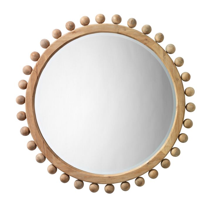 Mirror with Spherical Beads Accent and Wooden Frame, Brown-Benzara