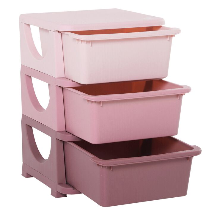 3 Tier Kids Storage Unit Dresser Tower with Drawers Chest, Toy Organizer for Bedroom, Nursery, Kindergarten & Living Room for Toddlers, Pink