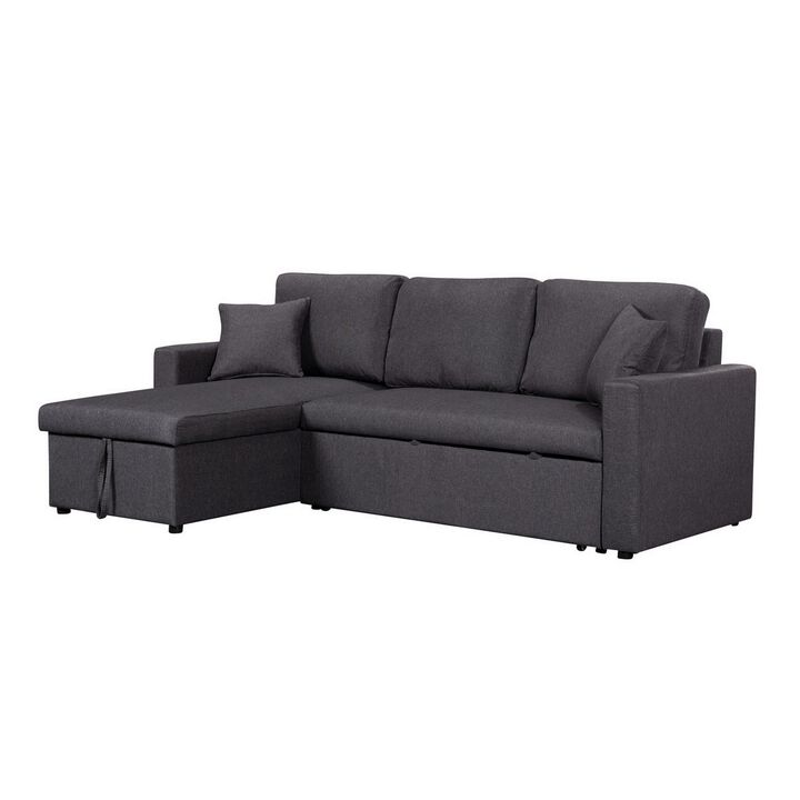 82 Inch Reversible Sleeper Sectional Sofa with Storage Chaise, Dark Gray-Benzara