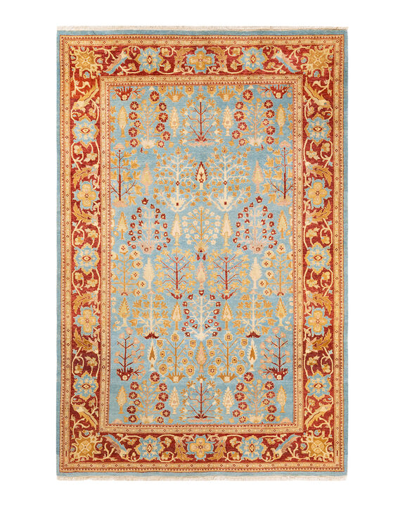 Eclectic, One-of-a-Kind Hand-Knotted Area Rug  - Light Blue, 6' 0" x 9' 2"