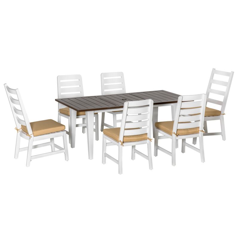 7 Piece Patio Dining Set with Umbrella Hole, Aluminum Outdoor Furniture Set with 6 Chairs and Cushions for Garden, Backyard, or Poolside