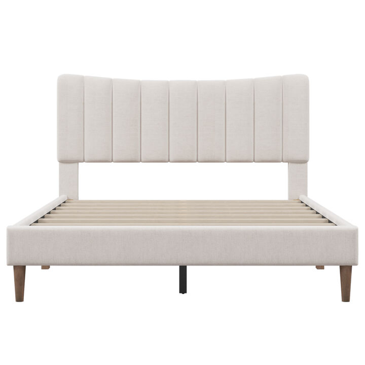 Merax Upholstered Platform Bed Frame with Vertical Channel Tufted Headboard